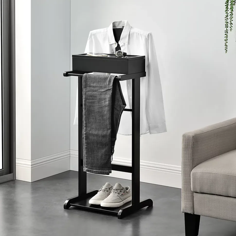 Valet de chambre Lulboll avec boîte ouvrable bois de pin noir en.casa