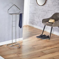 Valet de chambre valet de nuit CAMILO chevalet de nuit avec cintre pour veste et portant pour pantalons, en métal chromé