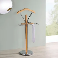 Valet GREGOR, en métal chromé et MDF couleur hêtre