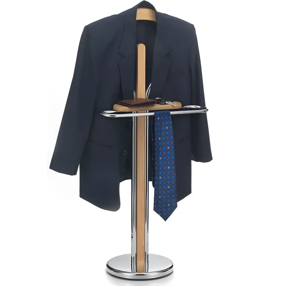 Valet GREGOR, en métal chromé et MDF couleur hêtre