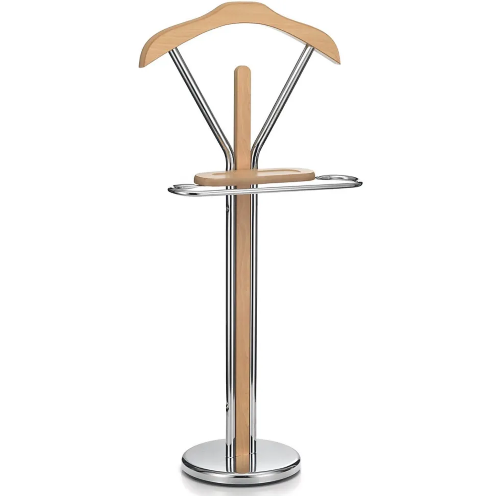 Valet GREGOR, en métal chromé et MDF couleur hêtre