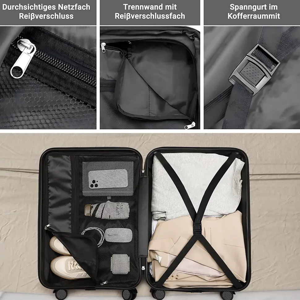 Valise 2 Pièces, Coque Rigide En Abs, Serrure à Combinaison Tsa Et Poignée Télescopique, Noire
