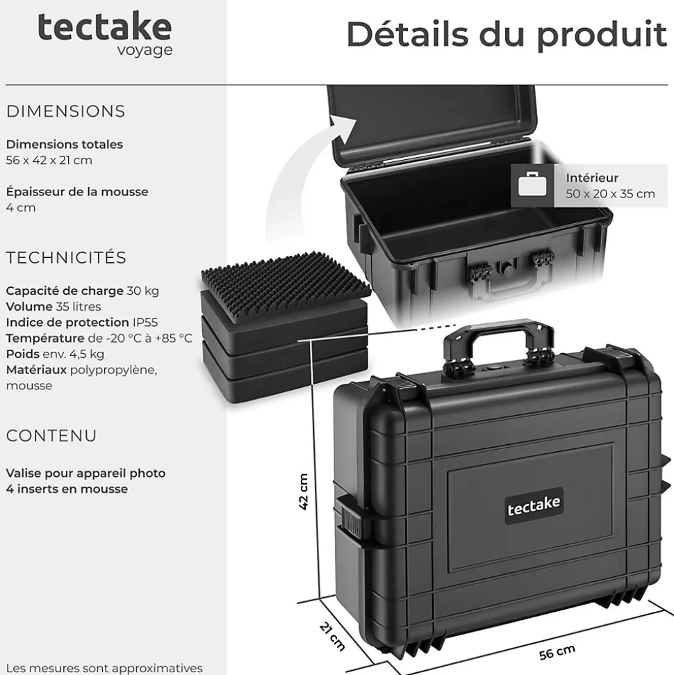 Valise de protection matériel photo en Coque dure robuste noir