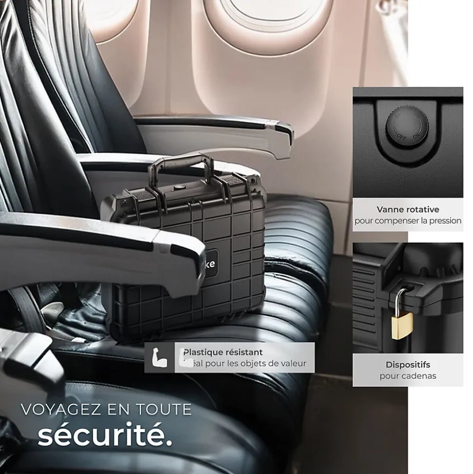 Valise Etanche pour Appareil Photo en coque dure robuste légère noir