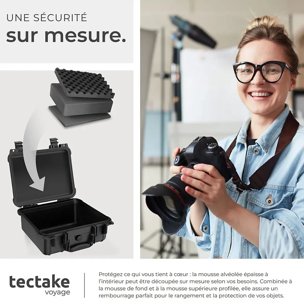 Valise Etanche pour Appareil Photo en coque dure robuste légère noir