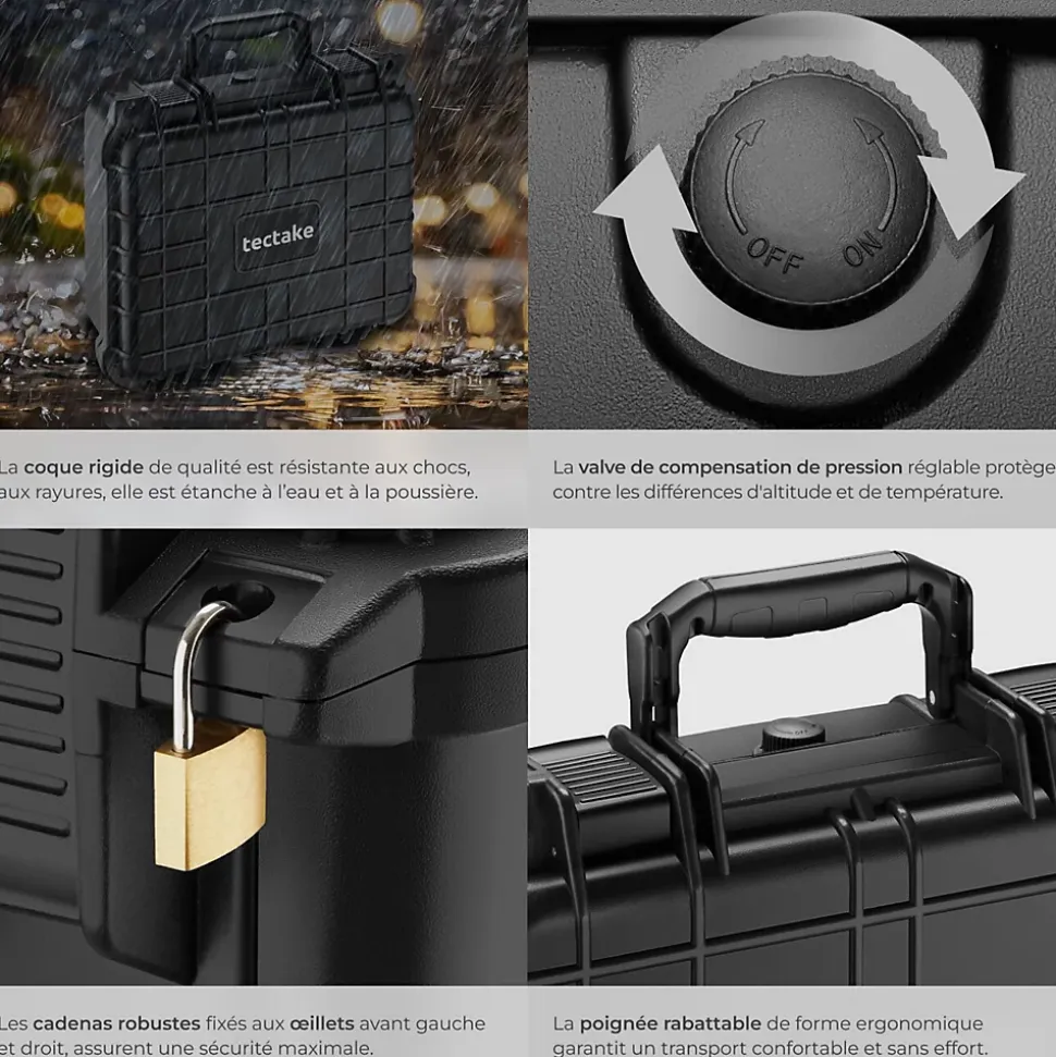 Valise Etanche pour Appareil Photo en coque dure robuste légère noir