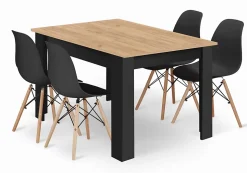 VALORA OSAKA Table rectangulaire avec ensemble de 4 chaises, pieds noirs + pieds naturels