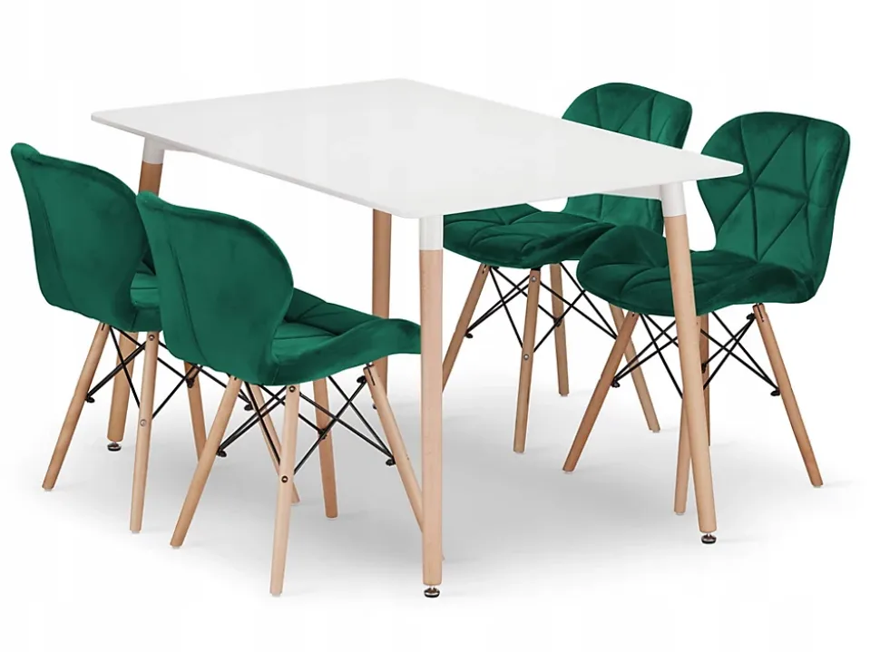Valora YURO Ensemble de table moderne avec pieds en hêtre MDF blanc pour salle à manger x4