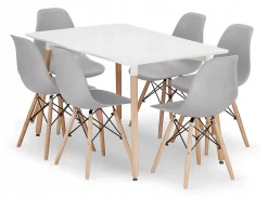 Valora YURO Table Rectangulaire 120x80 Blanc + 6 Chaises OSAKA Grises