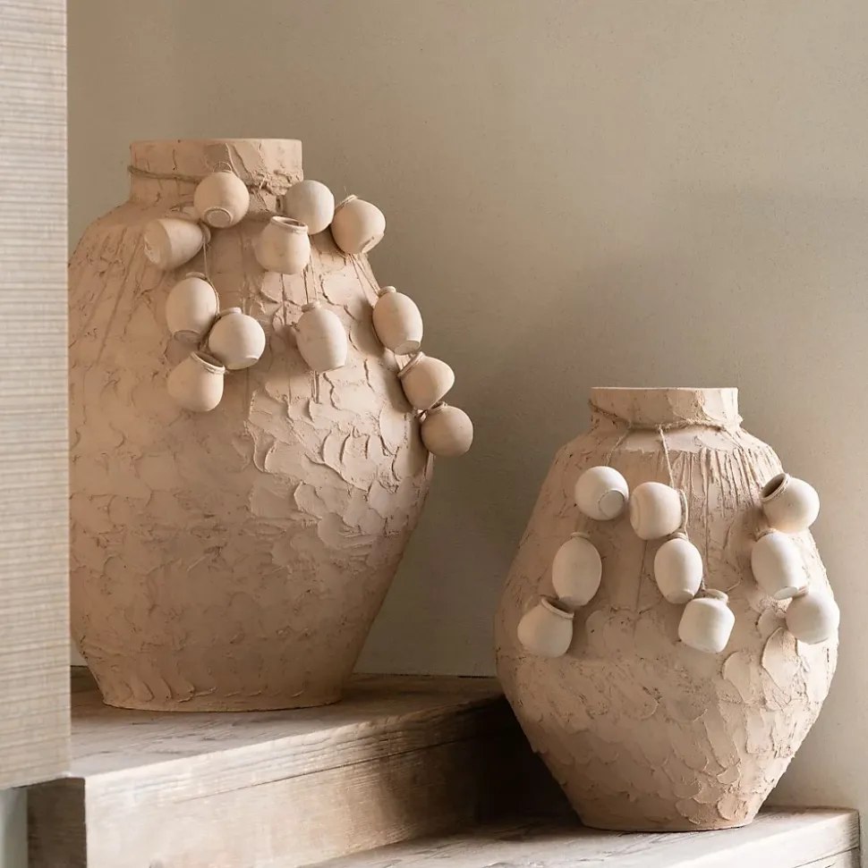 Vase décoratif texturé en papier mâché (35x35x45 cm - Naturel)