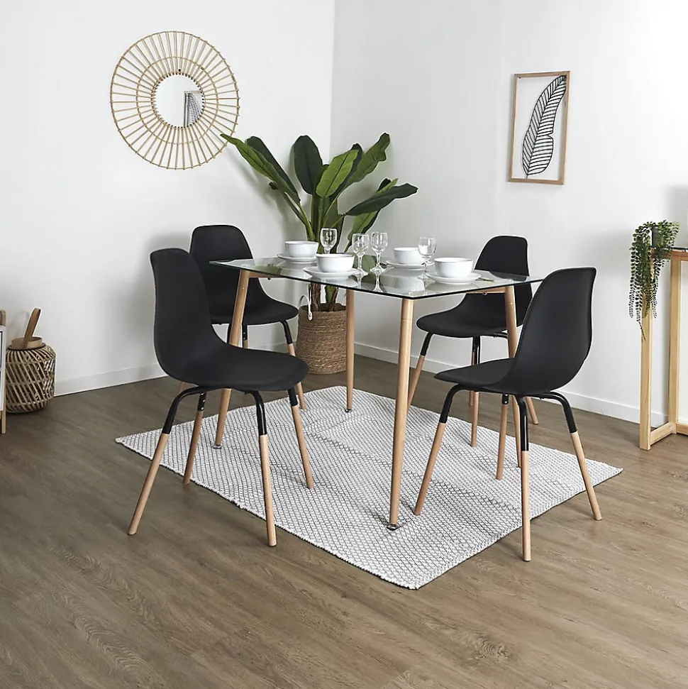VERANA - Ensemble Table en Verre + 4 Chaises PP Noir