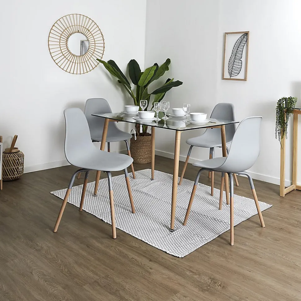 VERANA - Ensemble Table en Verre + 4 Chaises PP Gris