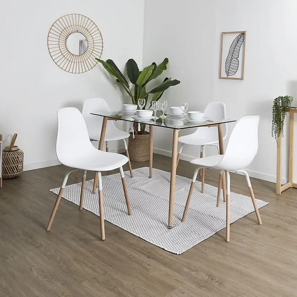 VERANA - Ensemble Table en Verre + 4 Chaises PP Blanc