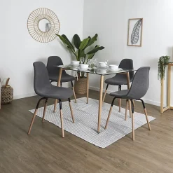 VERANA - Pack Table en Verre + 4 Chaises Gris Chiné Foncé