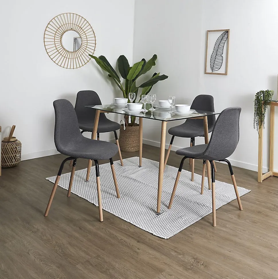 VERANA - Pack Table en Verre + 4 Chaises Gris Chiné Foncé