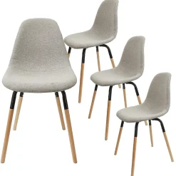 VERANA - Pack Table en Verre + 4 Chaises Gris Chiné Clair