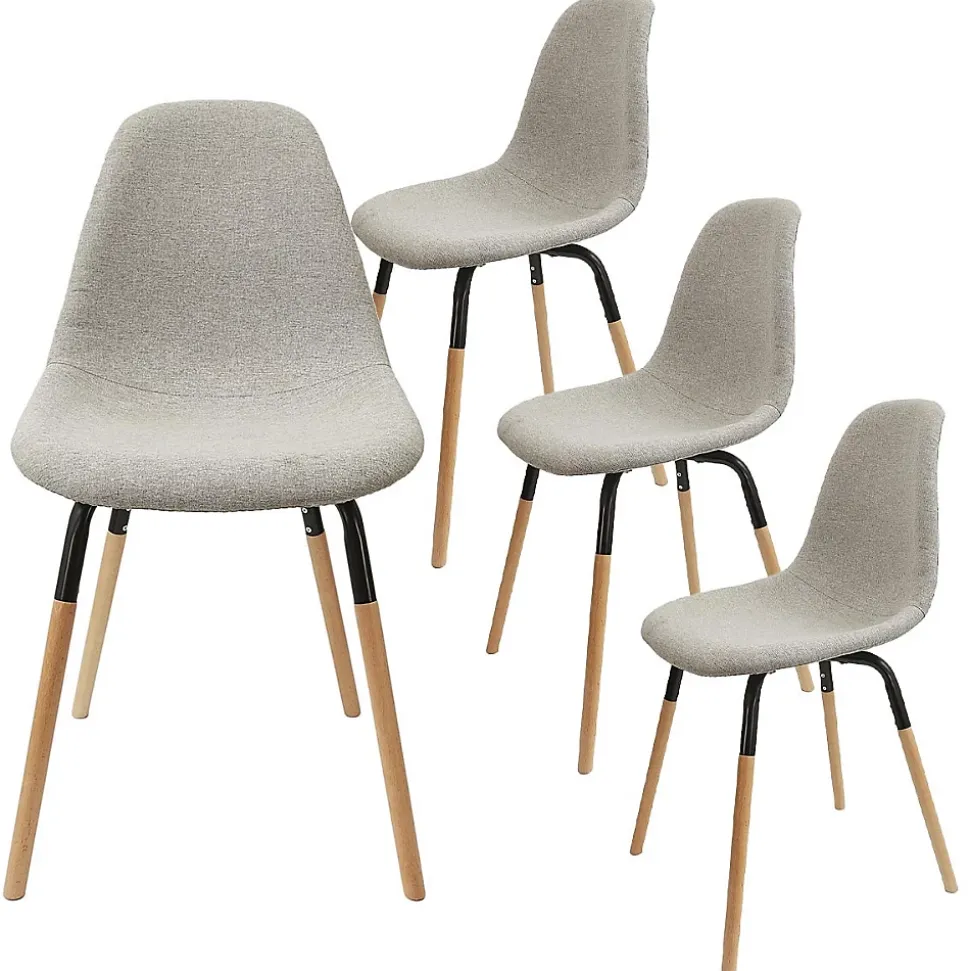 VERANA - Pack Table en Verre + 4 Chaises Gris Chiné Clair