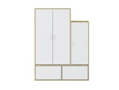 Vestiaire avec 3 portes, 1 penderie et 2 compartiments chaussures - Blanc et naturel - NYVELA