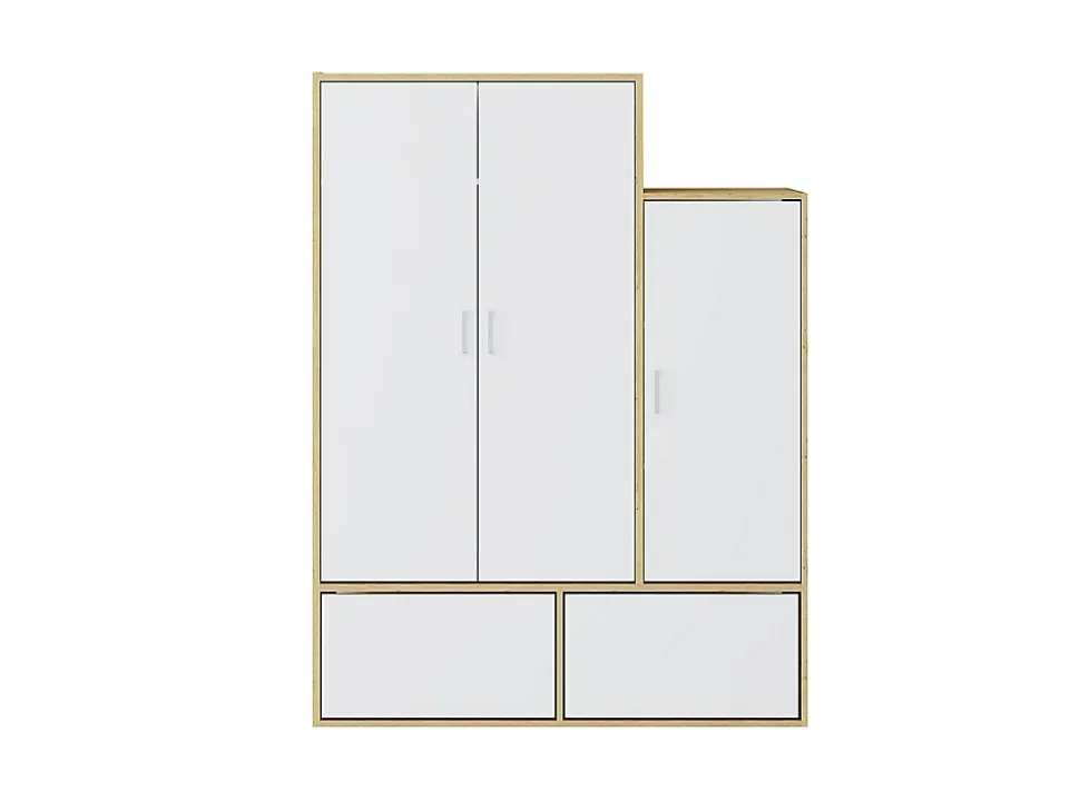 Vestiaire avec 3 portes, 1 penderie et 2 compartiments chaussures - Blanc et naturel - NYVELA