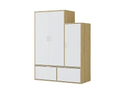 Vestiaire avec 3 portes, 1 penderie et 2 compartiments chaussures - Blanc et naturel - NYVELA