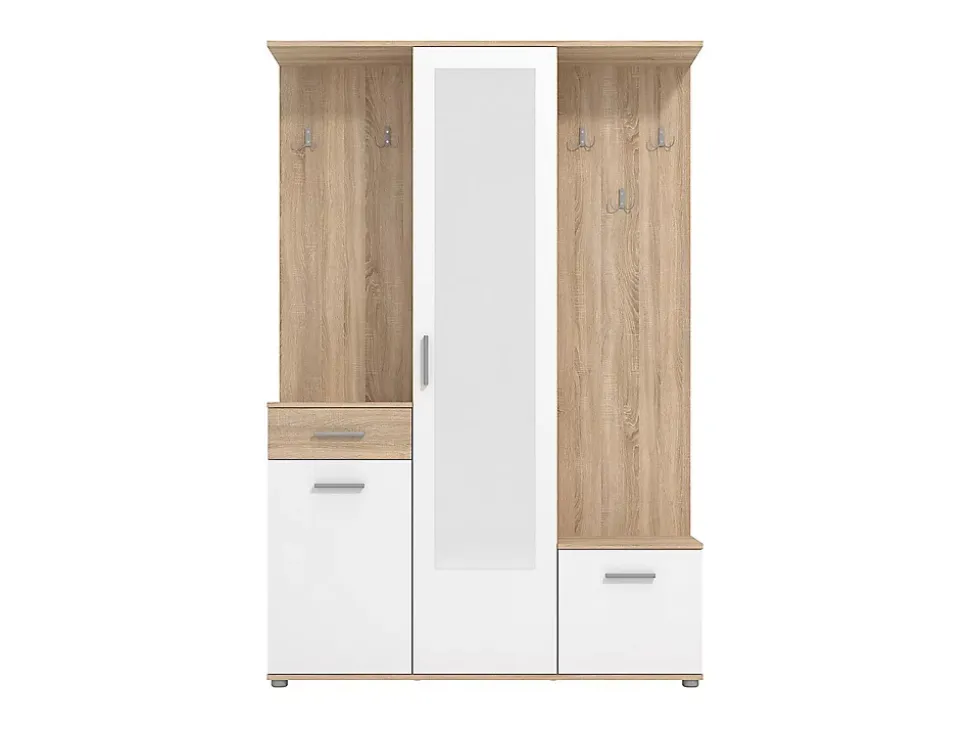 Vestiaire avec 3 portes, 1 tiroir et 1 miroir - Naturel et blanc - CAMOLA