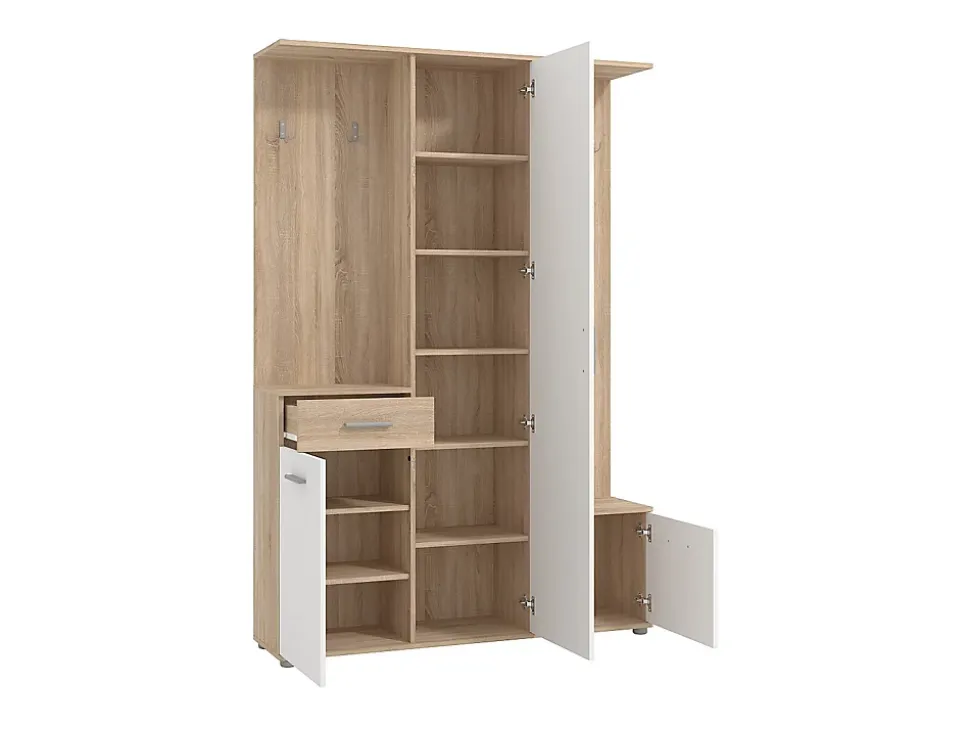 Vestiaire avec 3 portes, 1 tiroir et 1 miroir - Naturel et blanc - CAMOLA