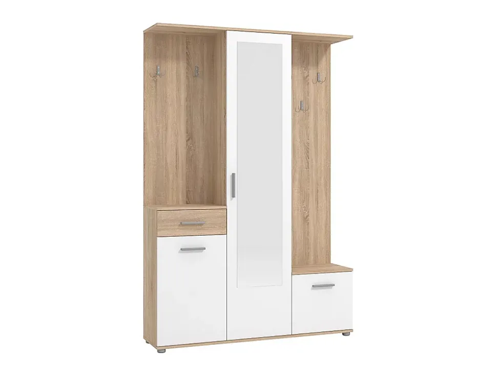 Vestiaire avec 3 portes, 1 tiroir et 1 miroir - Naturel et blanc - CAMOLA