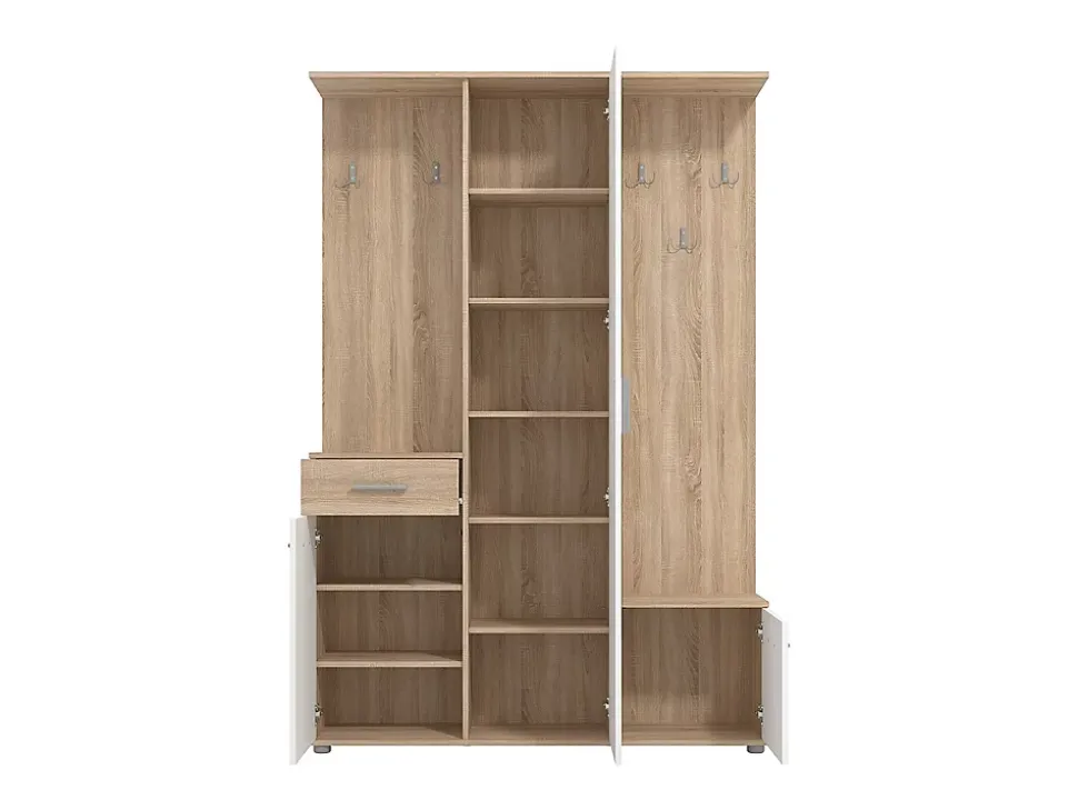 Vestiaire avec 3 portes, 1 tiroir et 1 miroir - Naturel et blanc - CAMOLA