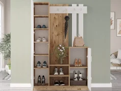 Vestiaire avec 3 portes et 1 miroir - Blanc et naturel - MIROTA