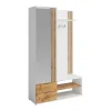 Vestiaire avec miroir et rangements - Blanc et Naturel - JANAKIA