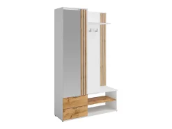 Vestiaire avec miroir et rangements - Blanc et Naturel - JANAKIA