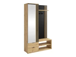Vestiaire avec miroir et rangements - Naturel et Noir - JANAKIA