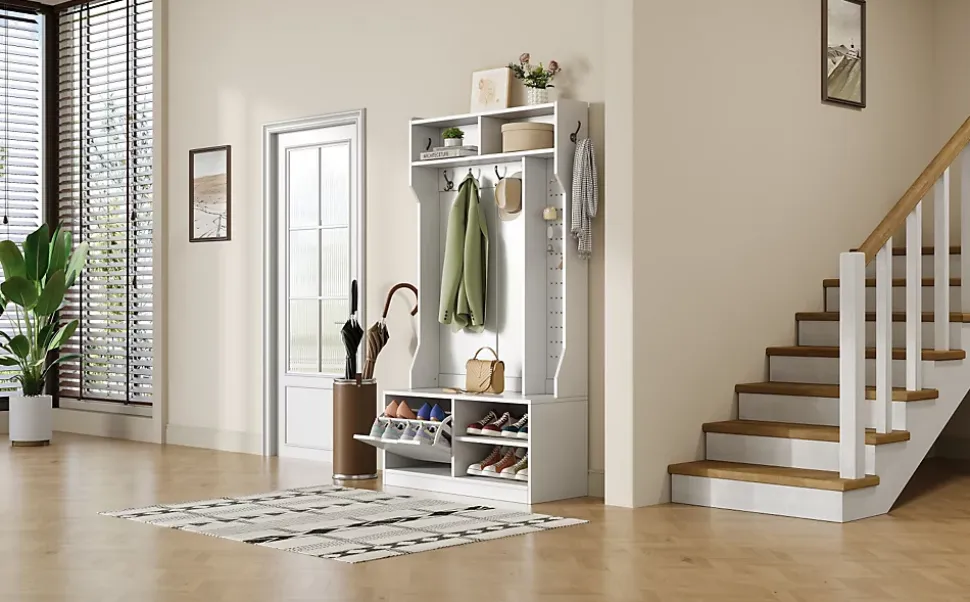 Vestiaire De Rangement - 6 Cintres, 1 Porte, 4 Casiers - Blanc,Mettre dans vestiaires