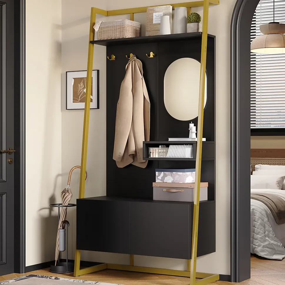 Vestiaire De Rangement - Miroir, Banc, Porte-chaussures - Mettre dans vestiaires,noir