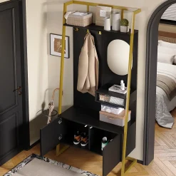 Vestiaire De Rangement - Miroir, Banc, Porte-chaussures - Mettre dans vestiaires,noir