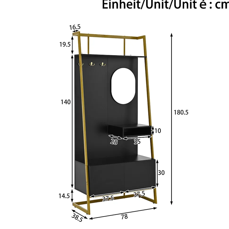 Vestiaire De Rangement - Miroir, Banc, Porte-chaussures - Mettre dans vestiaires,noir