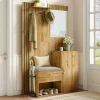 Vestiaire De Rangement Avec Miroir Et Moulures Noires ,Mettre dans vestiaires, 115x185x37 Cm,bois