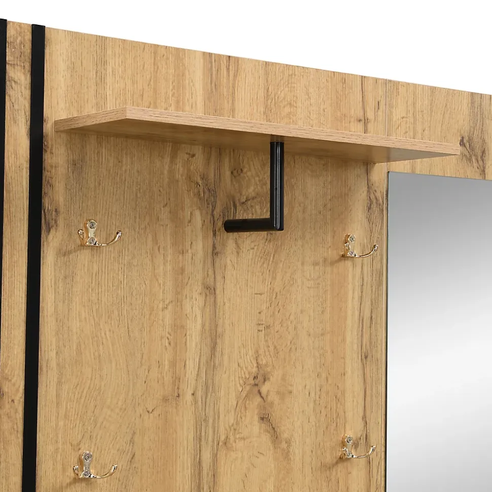 Vestiaire De Rangement Avec Miroir Et Moulures Noires ,Mettre dans vestiaires, 115x185x37 Cm,bois