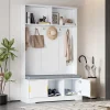 Vestiaire d'Entrée - Meuble d'Entrée avec Banc Assise et Patères, Rangement Pratique, Bois MDF Blanc 120x40x191 cm