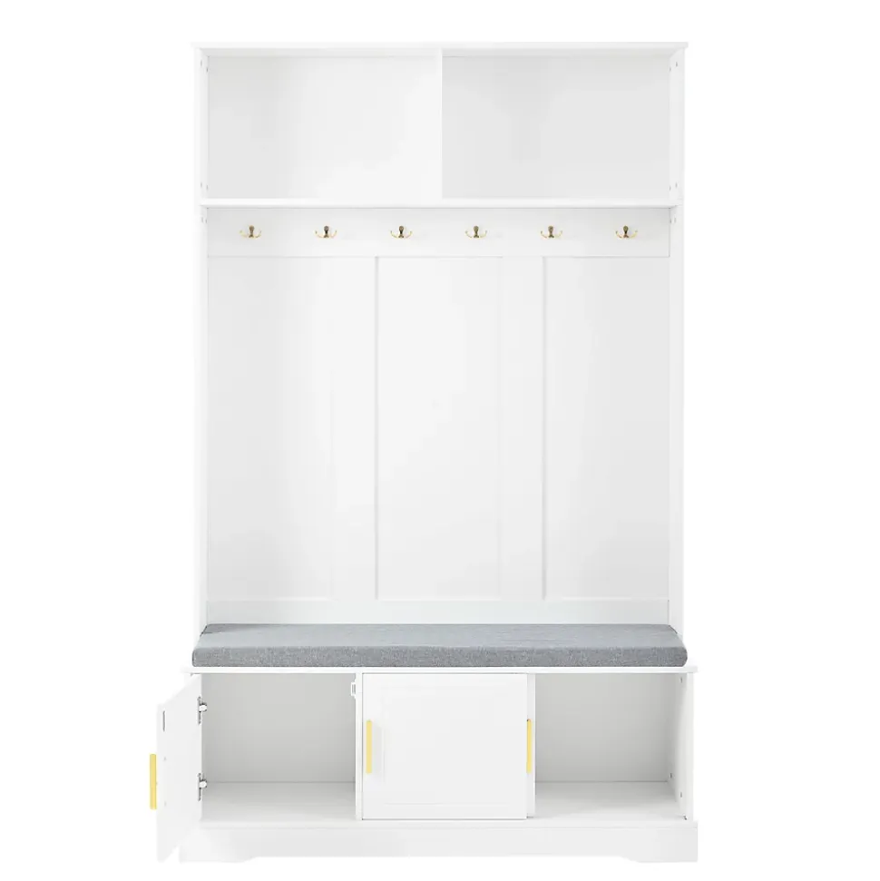 Vestiaire d'Entrée - Meuble d'Entrée avec Banc Assise et Patères, Rangement Pratique, Bois MDF Blanc 120x40x191 cm