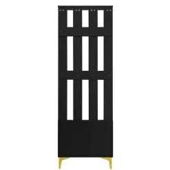 Vestiaire d'entrée avec Banc à Chaussures - Panneau Mural avec Crochets - Panneau de Particules - Noir - 60,5x35,2x180,5 cm