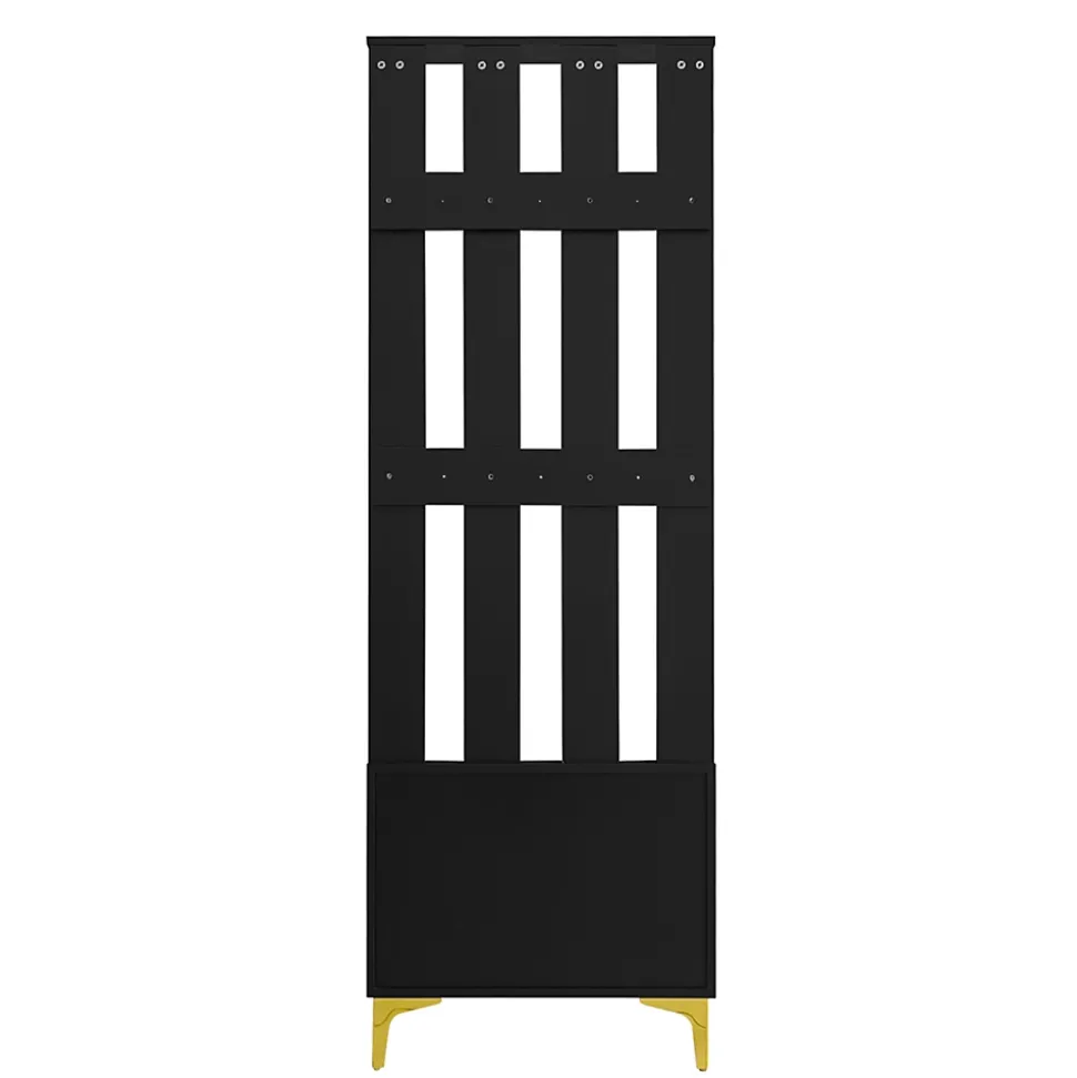 Vestiaire d'entrée avec Banc à Chaussures - Panneau Mural avec Crochets - Panneau de Particules - Noir - 60,5x35,2x180,5 cm