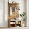 Vestiaire d'entrée avec Banc à Chaussures, Étagère Ajustable et Barre de Vêtements, Panneau de Particules - Naturel - 84x35x175 cm