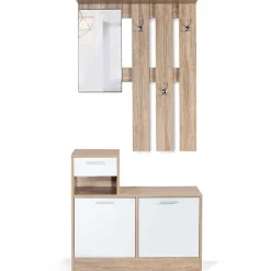 Vestiaire d'entrée avec miroir PAULIN design hêtre portes blanches