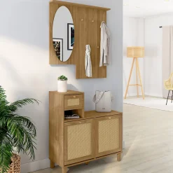 Vestiaire d'entrée avec miroir HANAE effet naturel cannage