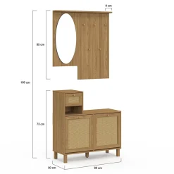 Vestiaire d'entrée avec miroir HANAE effet naturel cannage