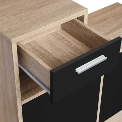 Vestiaire d'entrée avec miroir PAULIN design hêtre portes noires