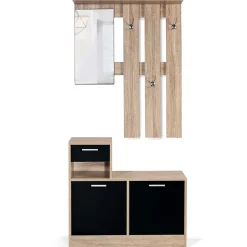 Vestiaire d'entrée avec miroir PAULIN design hêtre portes noires