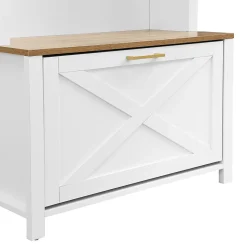 Vestiaire d'entrée avec Patères et Étagères - Meuble d'entrée Tout-en-Un en MDF, Blanc+Naturel, 75x35x195 cm