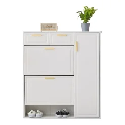 Vestiaire d'Entrée Blanc avec Banc Capitonné, Patères et Rangement Chaussures - 95x24x107,5 cm